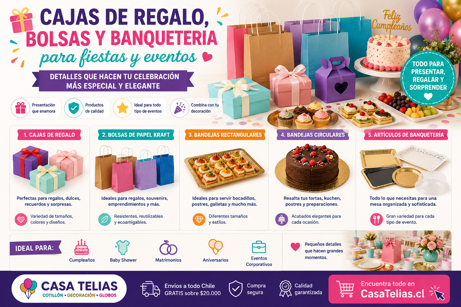 Cajas de regalo, bolsas y banquetería para fiestas | Casa Telias