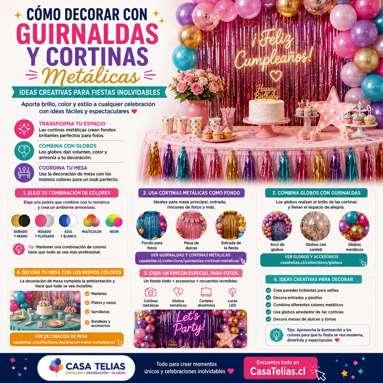 Cómo decorar con guirnaldas y cortinas metálicas (ideas creativas)