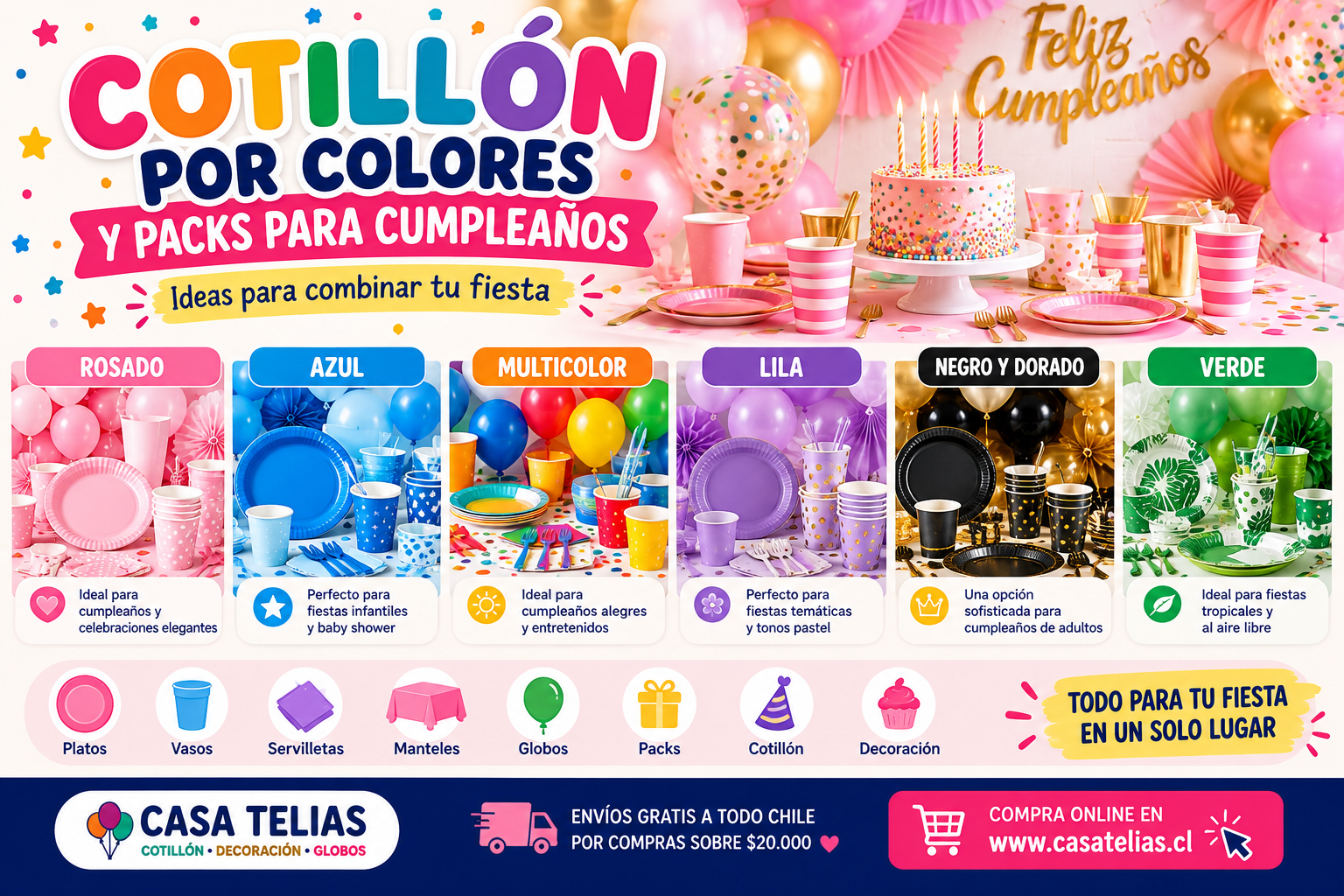 🎉 Cotillón por colores y packs para cumpleaños: ideas para combinar tu fiesta