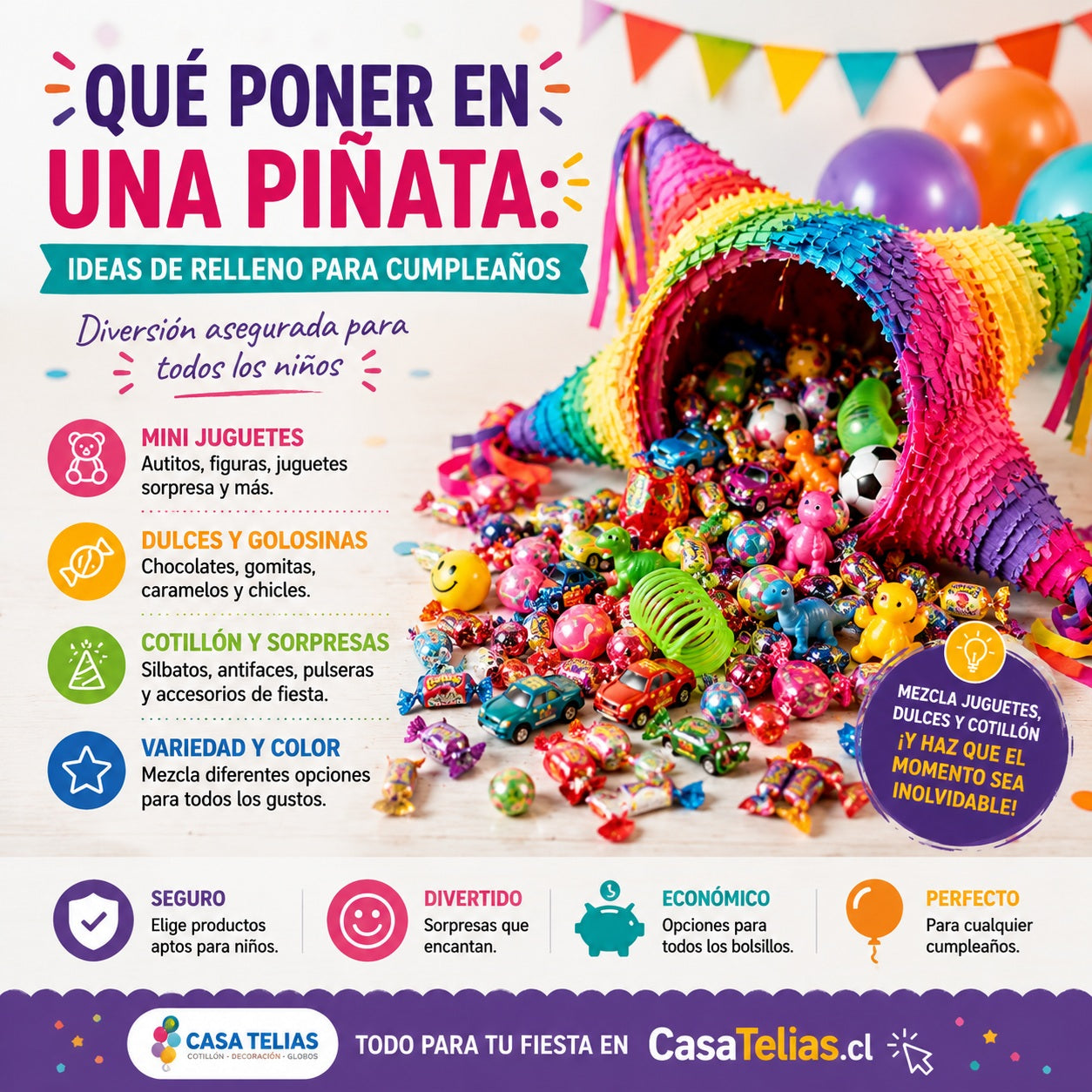 Qué poner en una piñata: ideas de relleno para cumpleaños en Chile (Guía 2026)