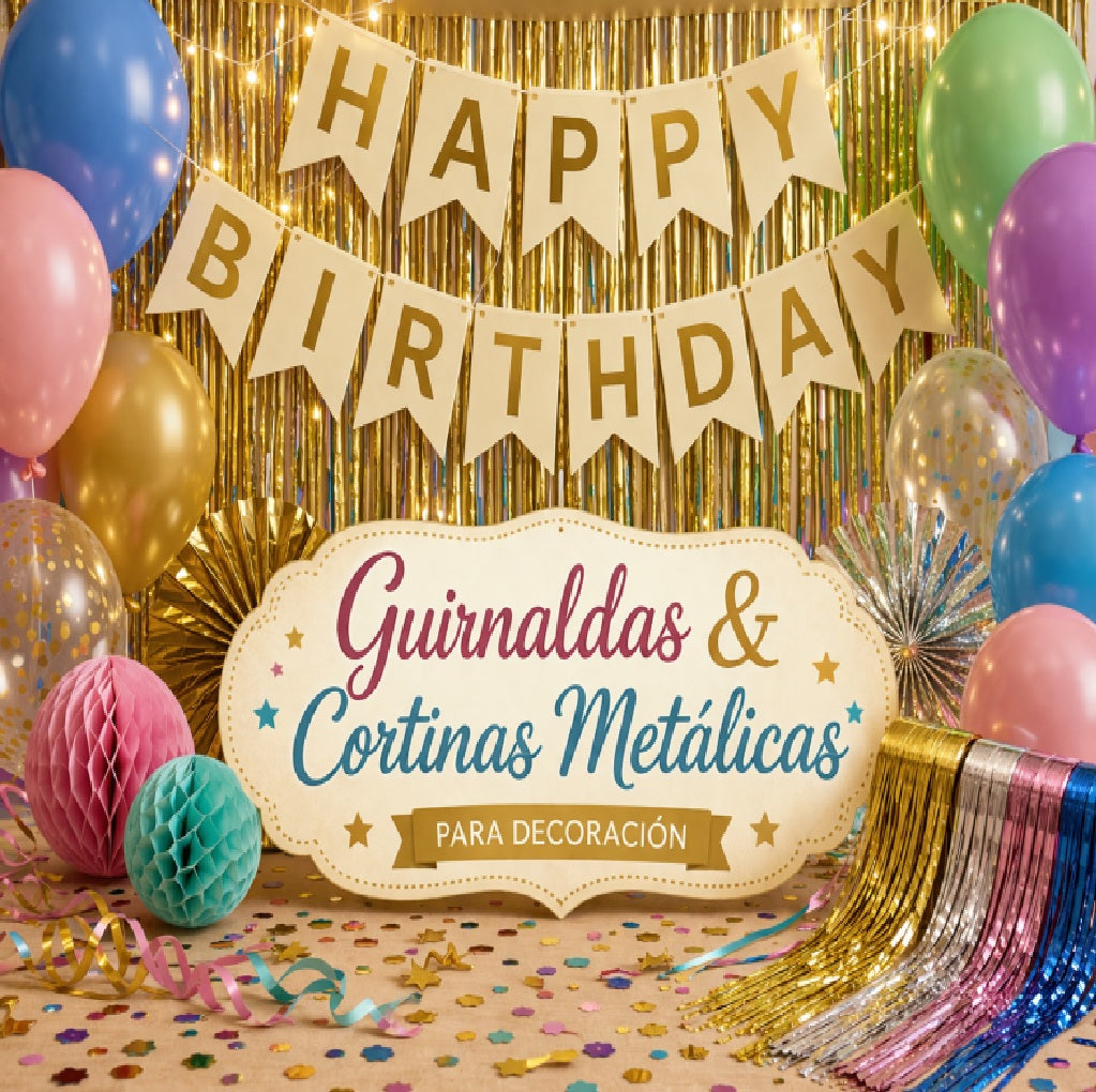 Guirnaldas y cortinas metálicas para decoración
