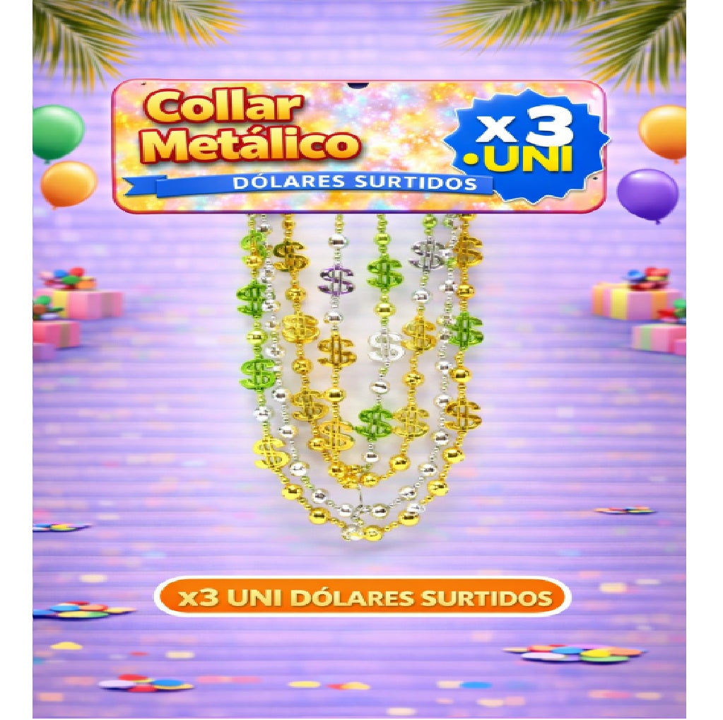 Collares Metálicos Variedades - Accesorio Fiesta y Cotillón