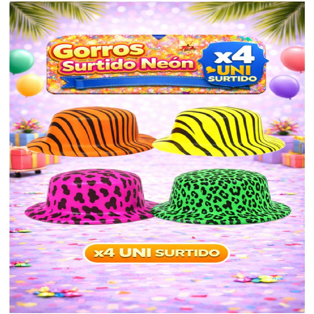 Gorros Animal Print x4 - Sombreros de Fiesta Estampados