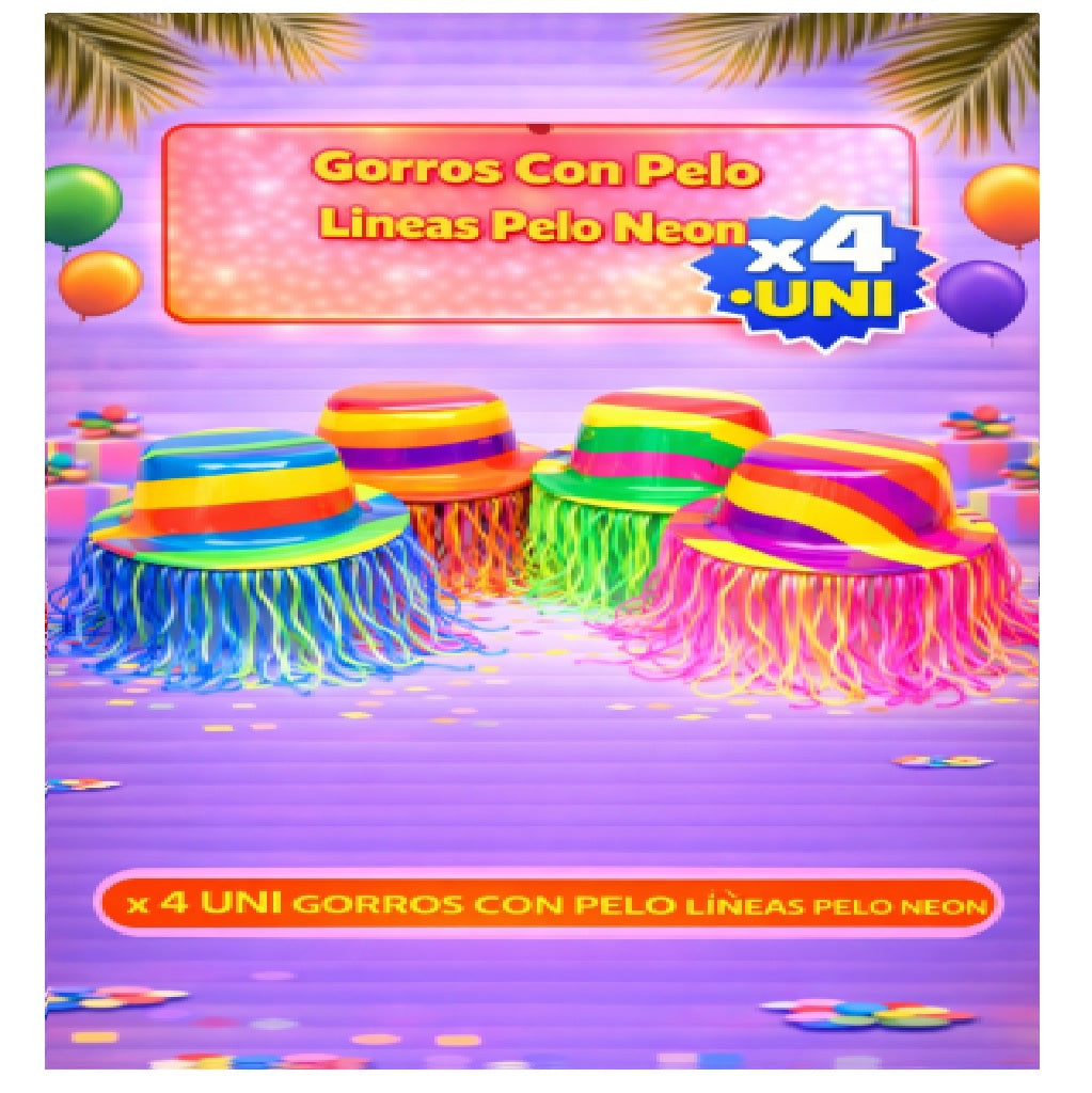 Gorros con Pelo x4 - Sombreros de Fiesta Divertidos
