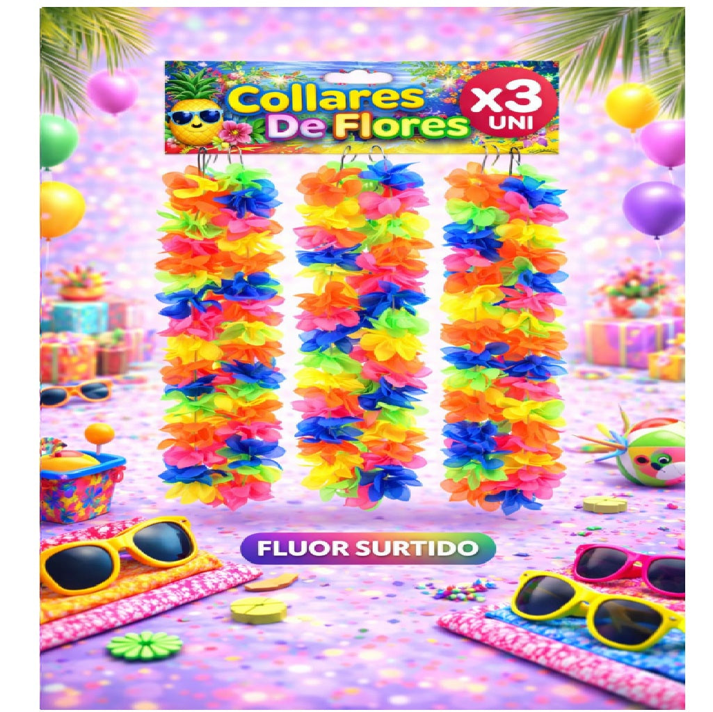 Collares de Flores x3 Und - Accesorio Fiesta y Cotillón