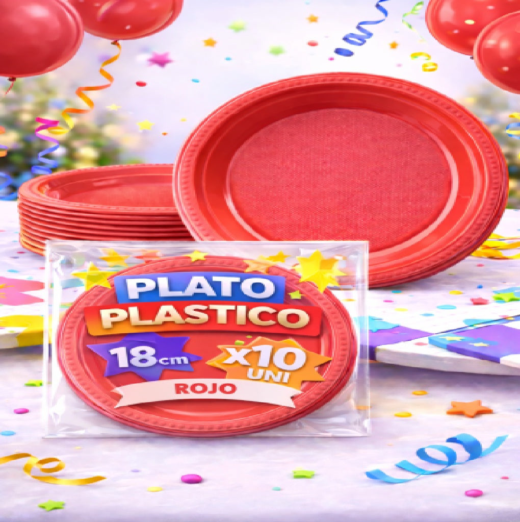 Platos Plásticos 18 cm x10 Unidades – Platos para Fiesta y Cumpleaños