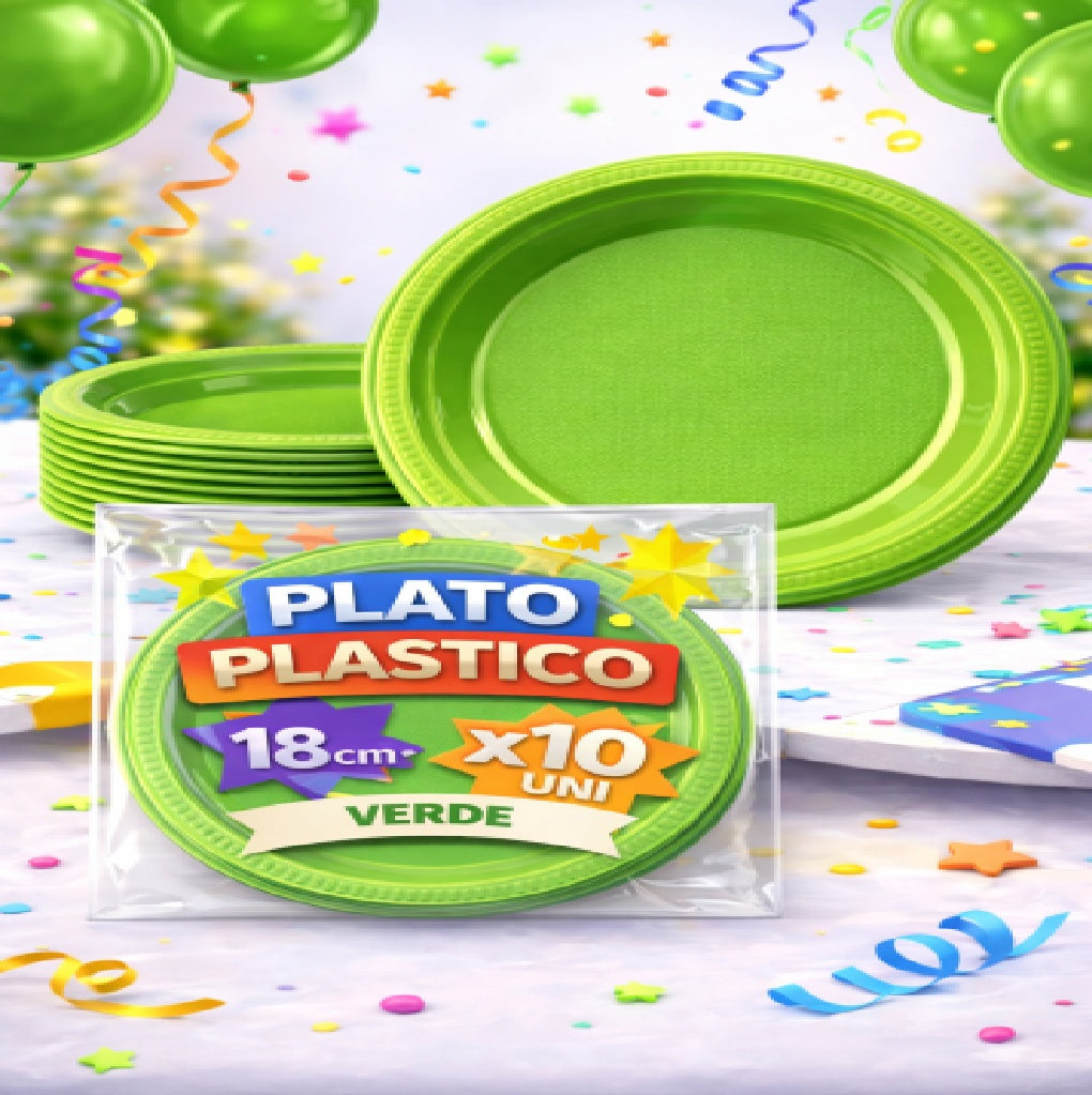 Platos Plásticos 18 cm x10 Unidades – Platos para Fiesta y Cumpleaños