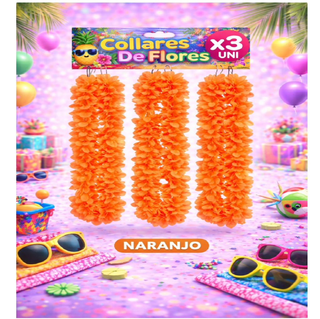 Collares de Flores x3 Und - Accesorio Fiesta y Cotillón