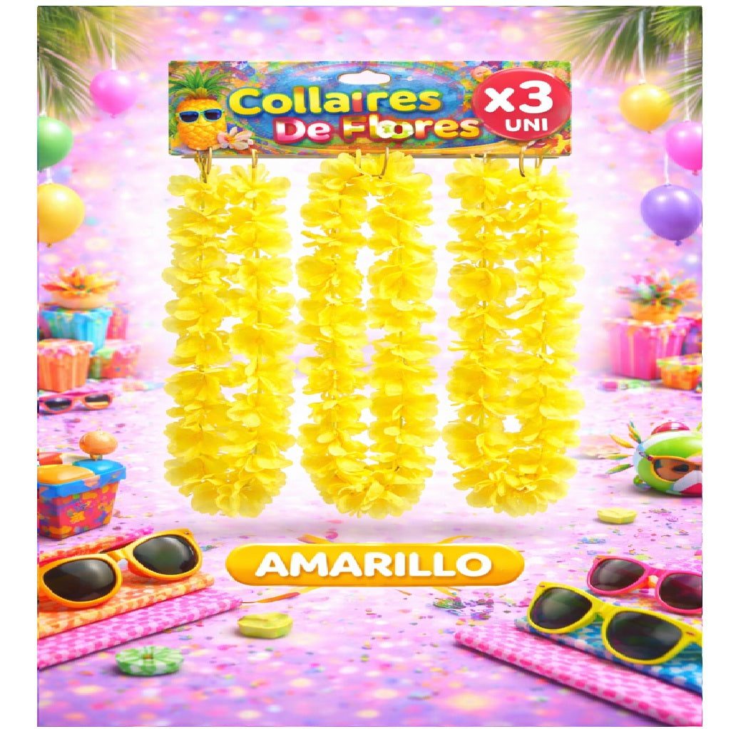 Collares de Flores x3 Und - Accesorio Fiesta y Cotillón