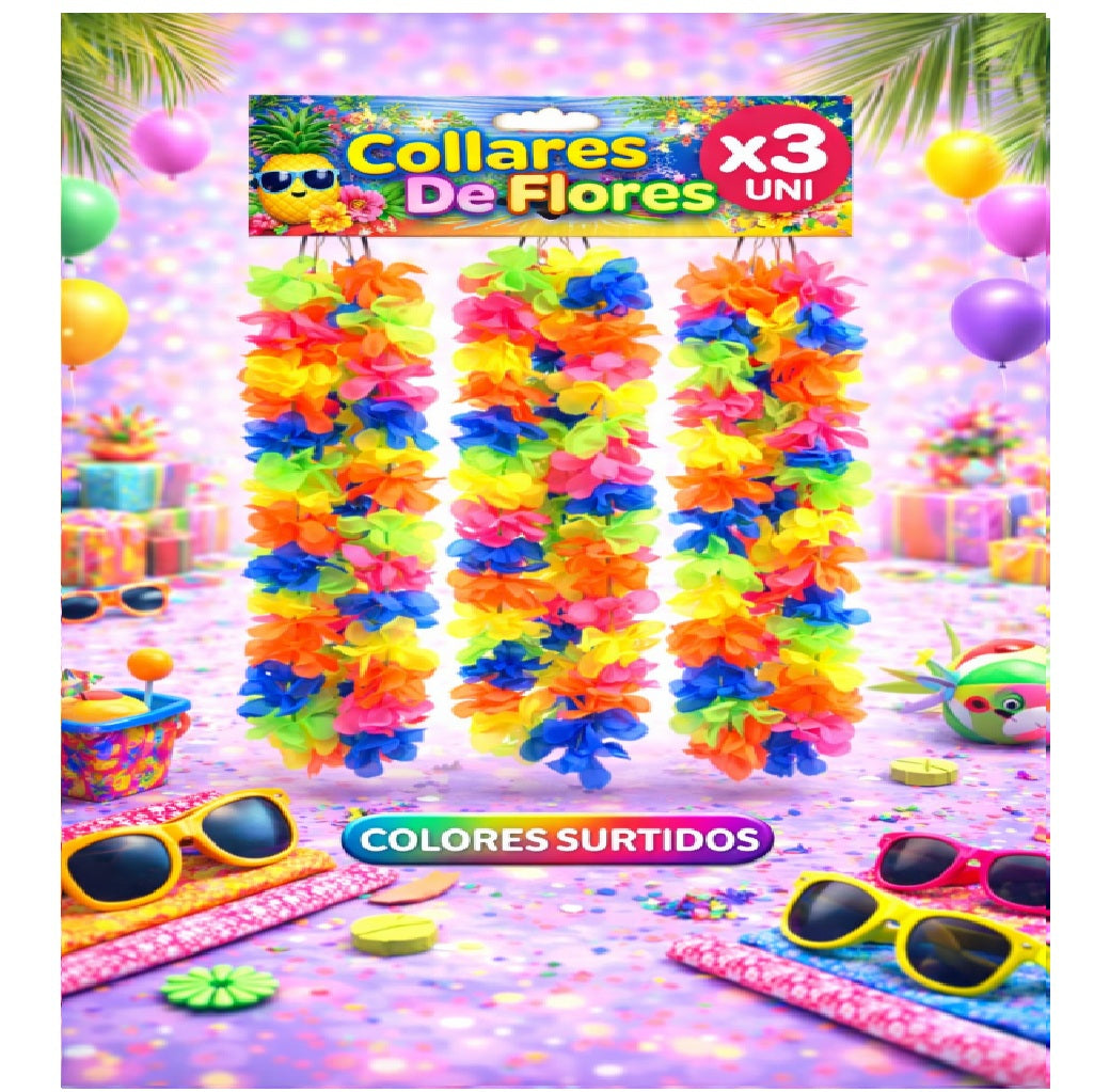 Collares de Flores x3 Und - Accesorio Fiesta y Cotillón