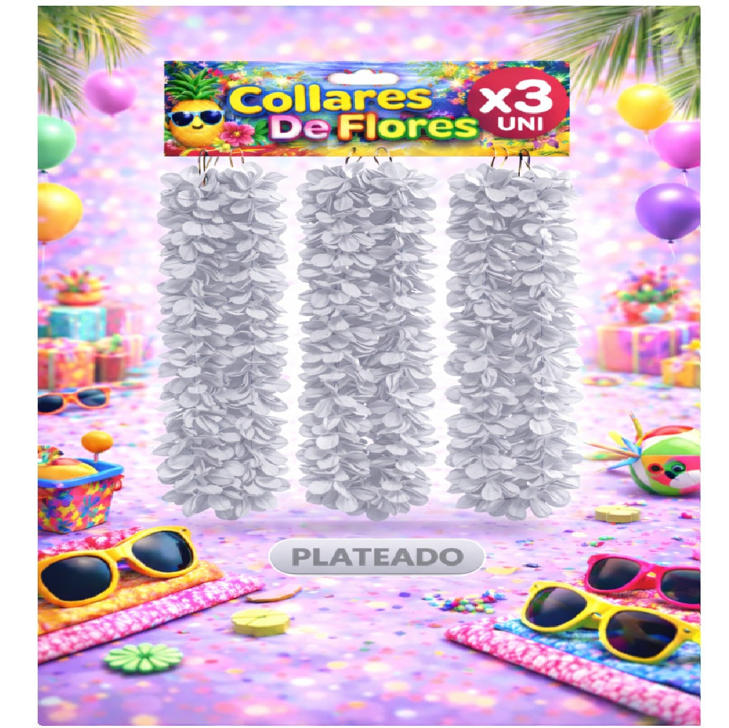 Collares de Flores x3 Und - Accesorio Fiesta y Cotillón