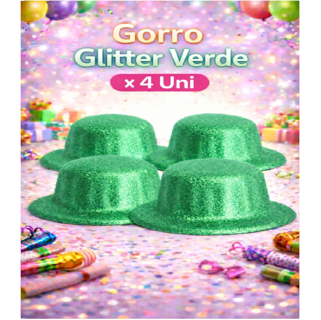 Gorros Glitter Mix x4 - Sombreros de Fiesta Brillantes