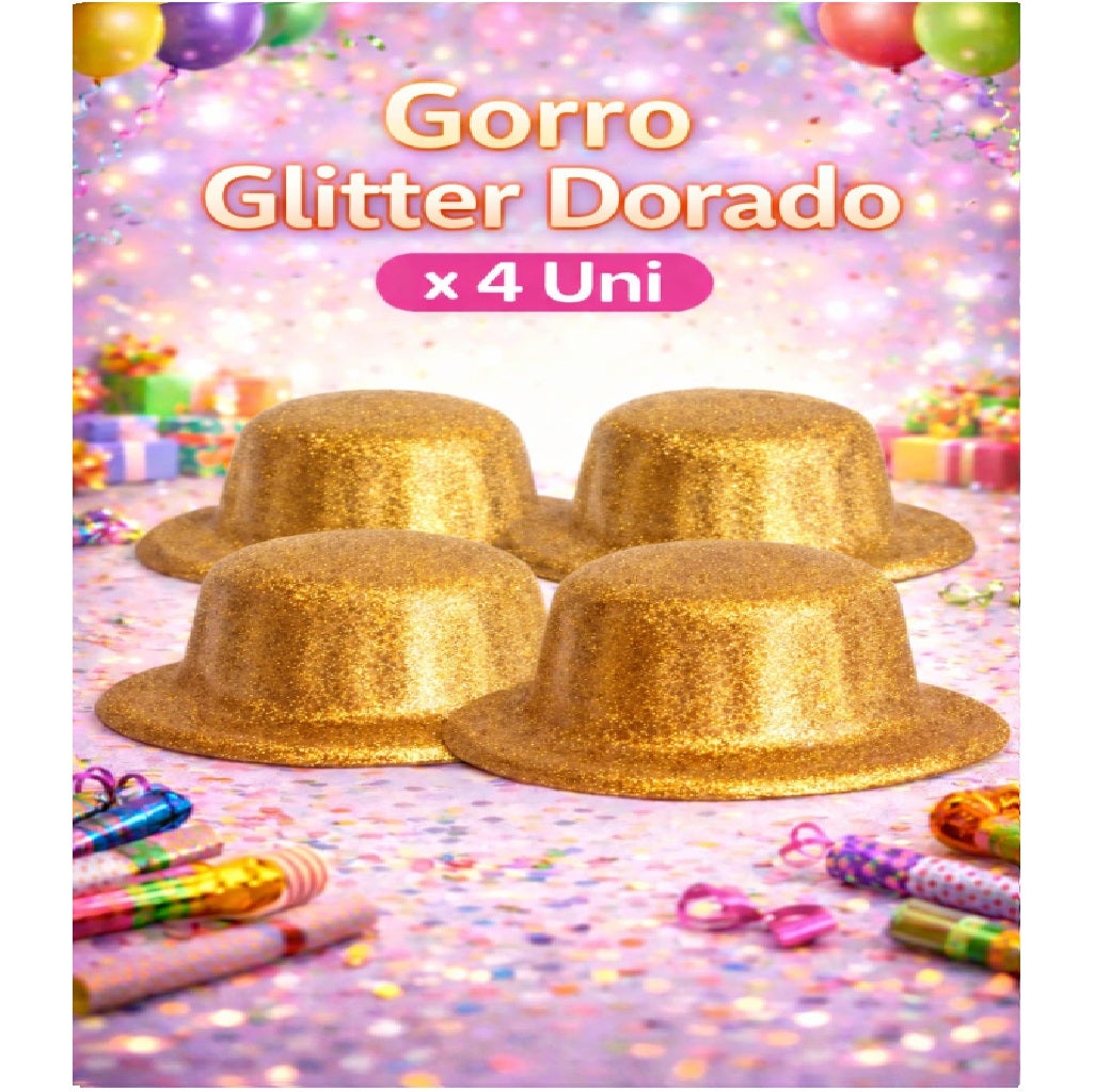 Gorros Glitter Mix x4 - Sombreros de Fiesta Brillantes