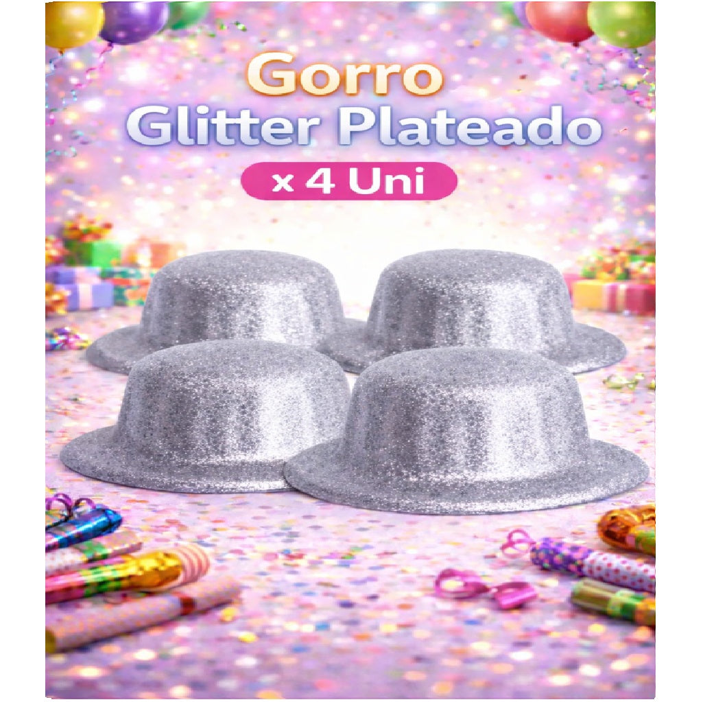 Gorros Glitter Mix x4 - Sombreros de Fiesta Brillantes