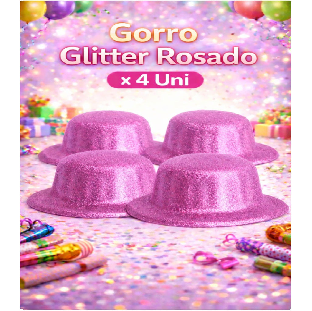 Gorros Glitter Mix x4 - Sombreros de Fiesta Brillantes