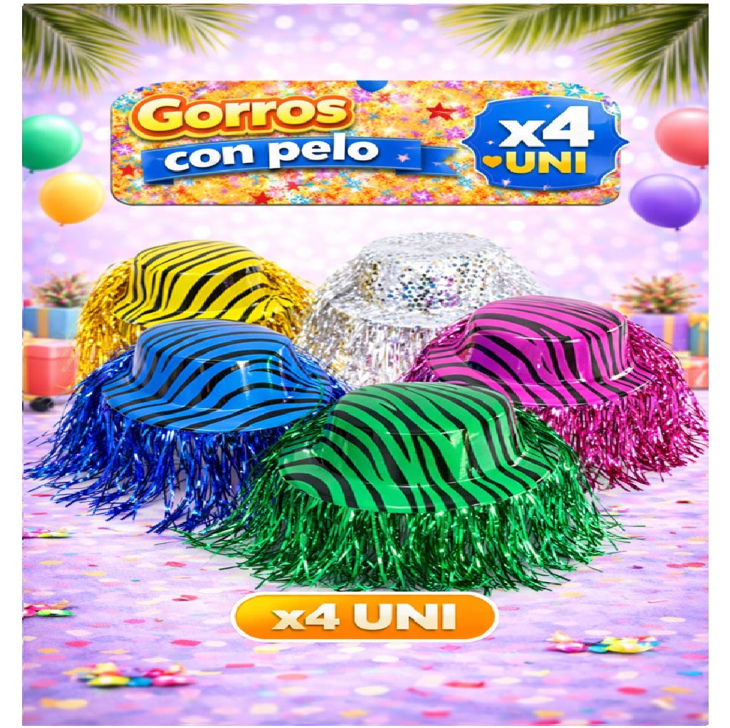 Gorros Animal Print x4 - Sombreros de Fiesta Estampados