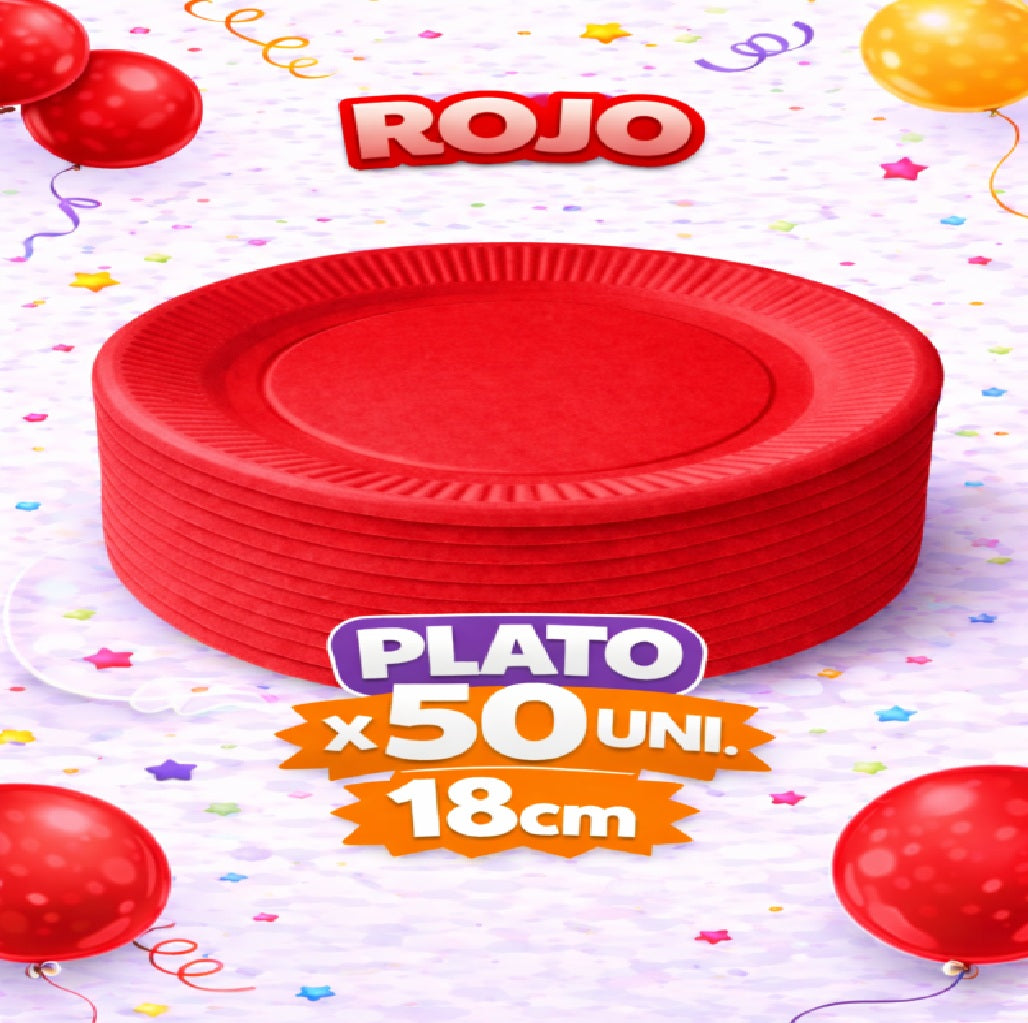 Plato Cartón Colores x 50 Unidades – Platos para Fiesta