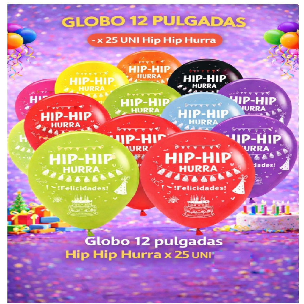 Globos 12" Colores Sólidos Impresos x 25 Und - Decoración Cumpleaños y Fiesta