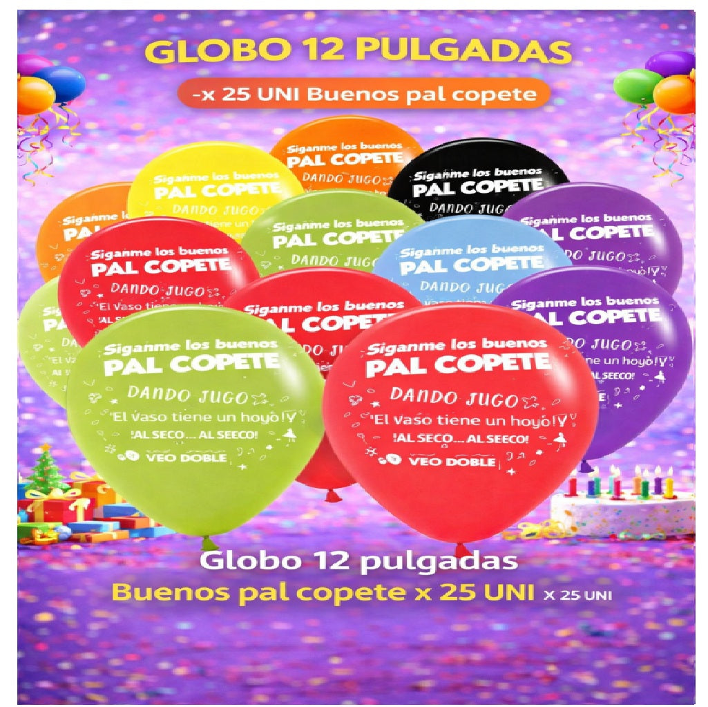 Globos 12" Colores Sólidos Impresos x 25 Und - Decoración Cumpleaños y Fiesta