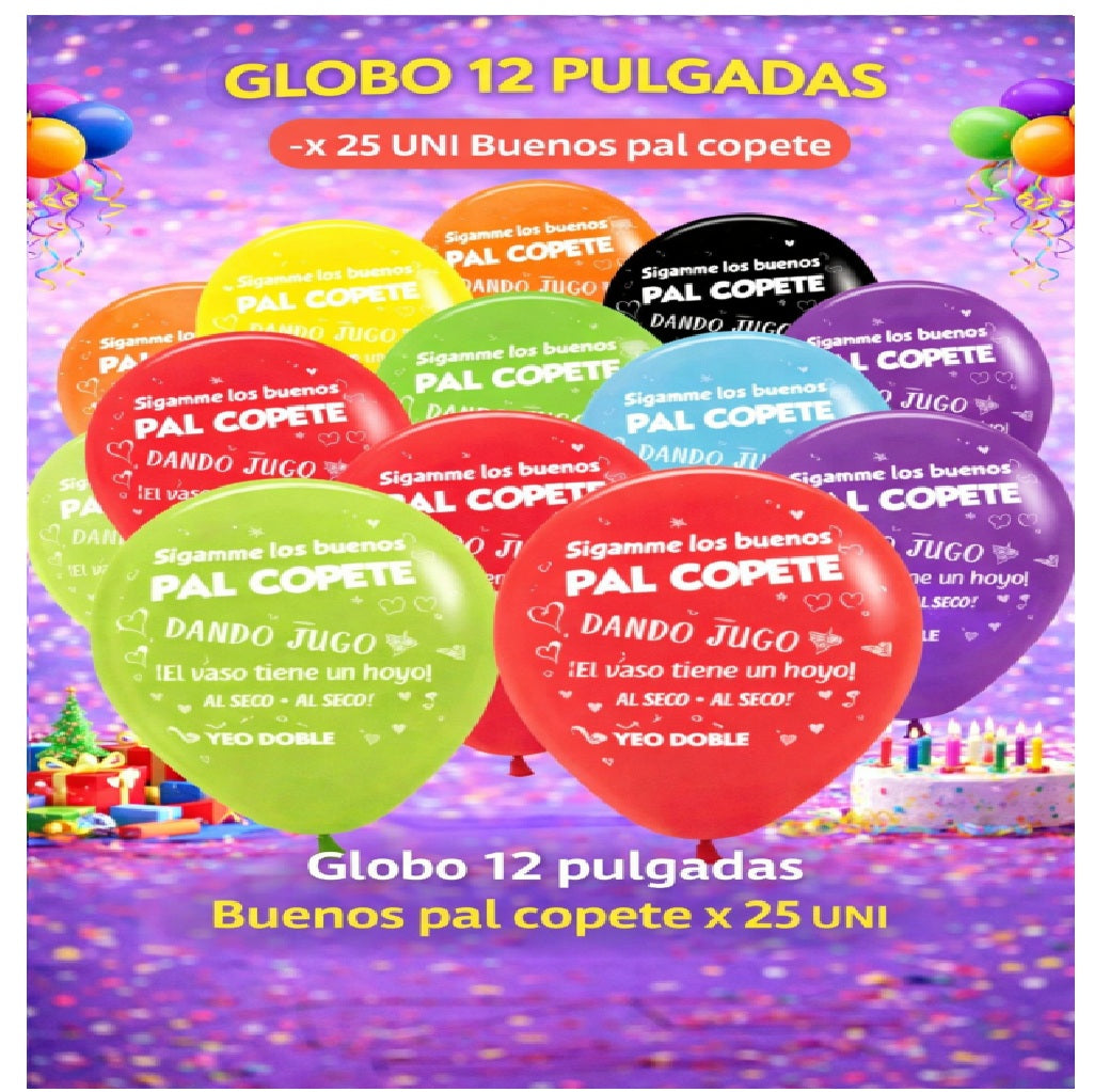 Globos 12" Colores Sólidos Impresos x 25 Und - Decoración Cumpleaños y Fiesta