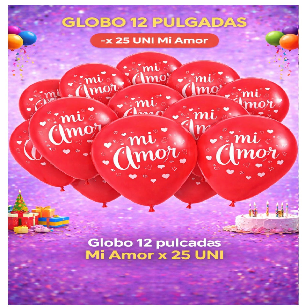 Globos 12" Colores Sólidos Impresos x 25 Und - Decoración Cumpleaños y Fiesta