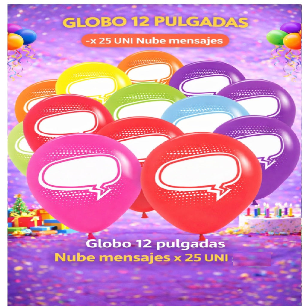 Globos 12" Colores Sólidos Impresos x 25 Und - Decoración Cumpleaños y Fiesta