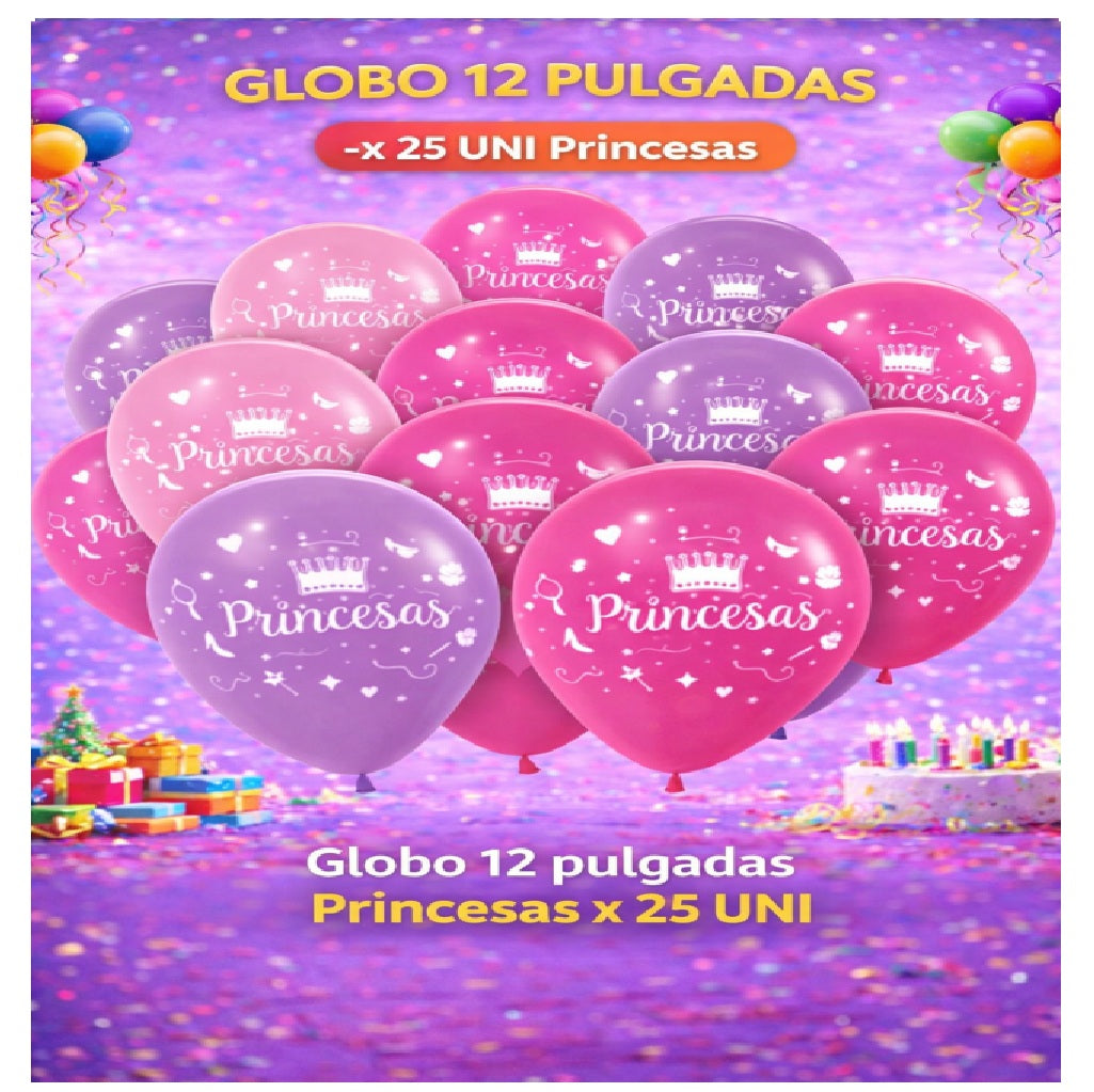 Globos 12" Colores Sólidos Impresos x 25 Und - Decoración Cumpleaños y Fiesta