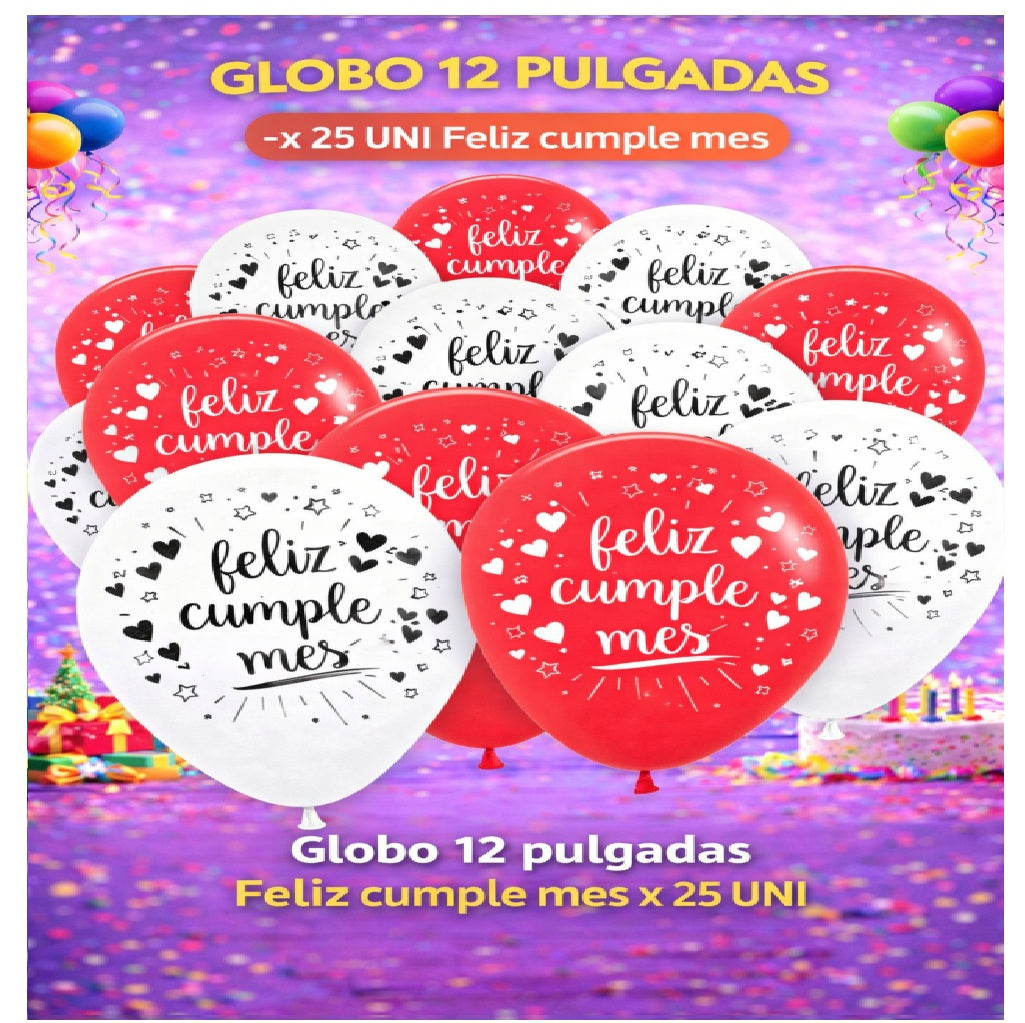 Globos 12" Colores Sólidos Impresos x 25 Und - Decoración Cumpleaños y Fiesta