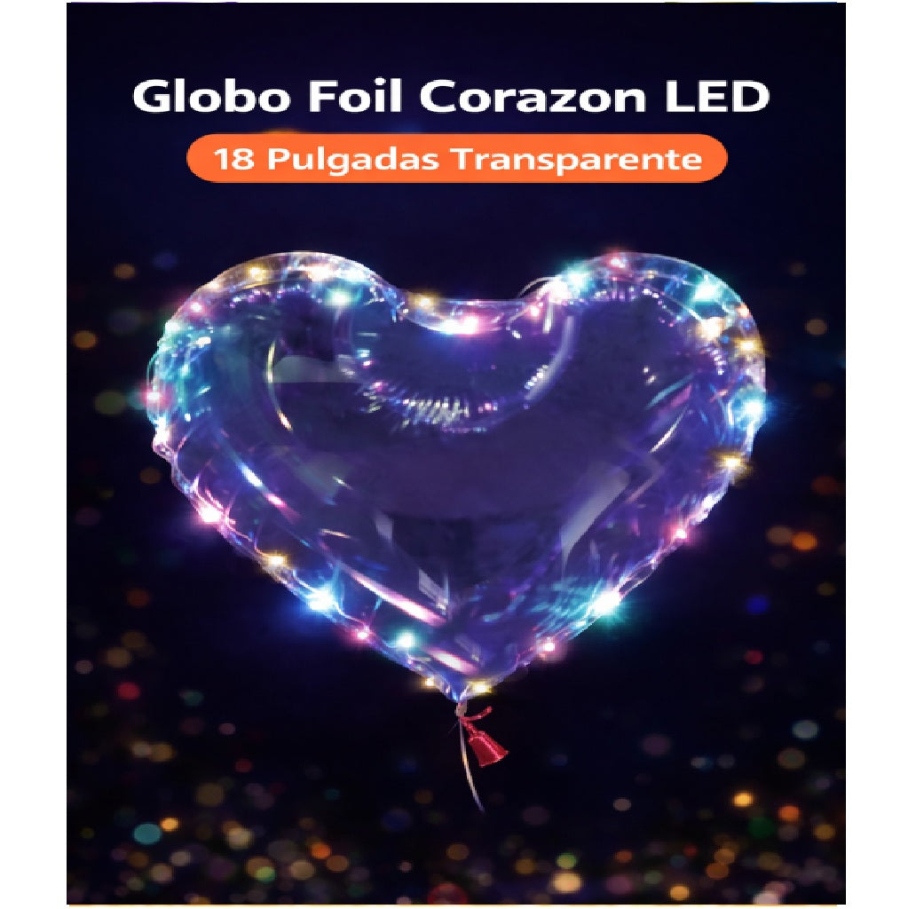 Globo Corazón LED 18" Transparente x1 - Globo Decorativo con Luces