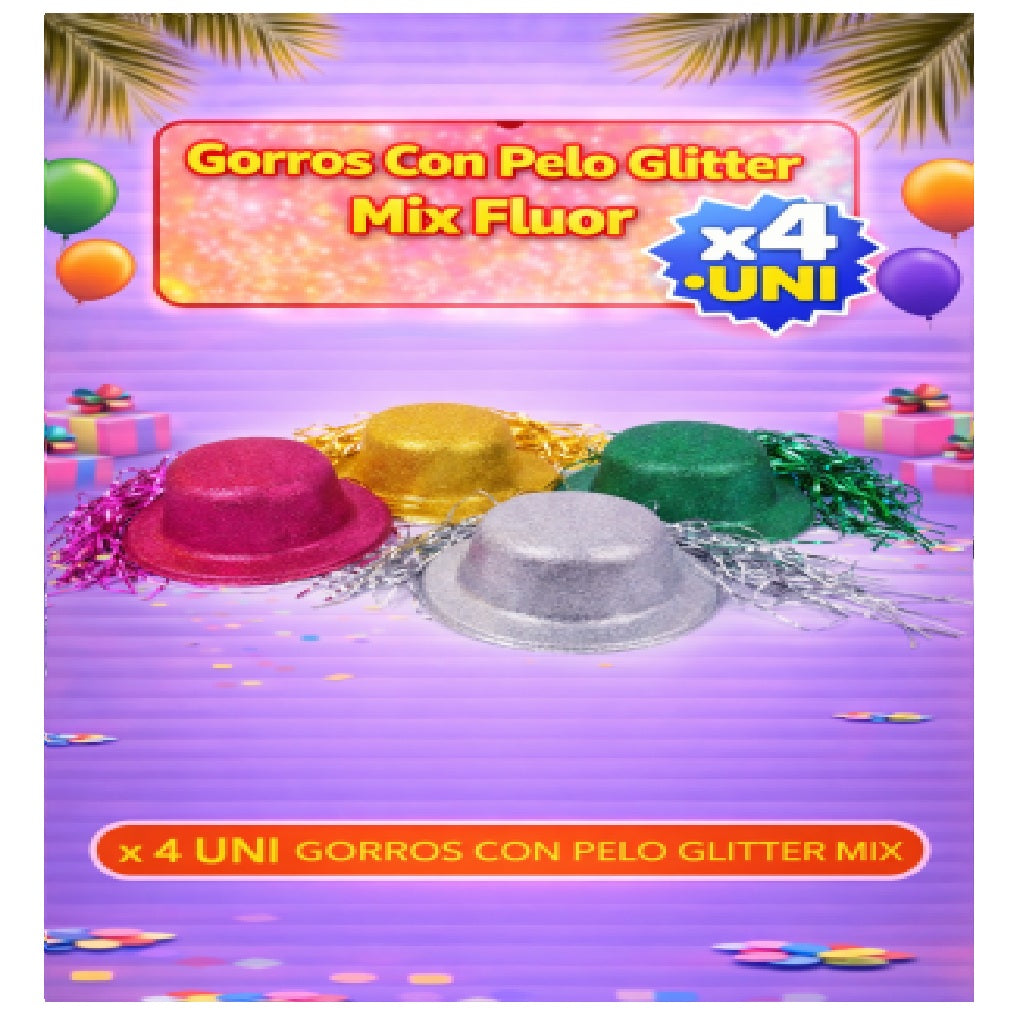Gorros con Pelo x4 - Sombreros de Fiesta Divertidos