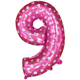 Globo Número Foil Rosa Polka con Corazones 26" – Decoración de Cumpleaños