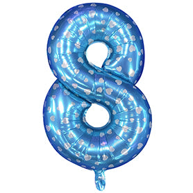 Globo Número Foil Azul Polka con Corazones 32" – Decoración de Cumpleaños