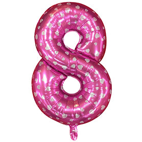 Globo Número Foil Rosa Polka con Corazones 32" – Decoración de Cumpleaños