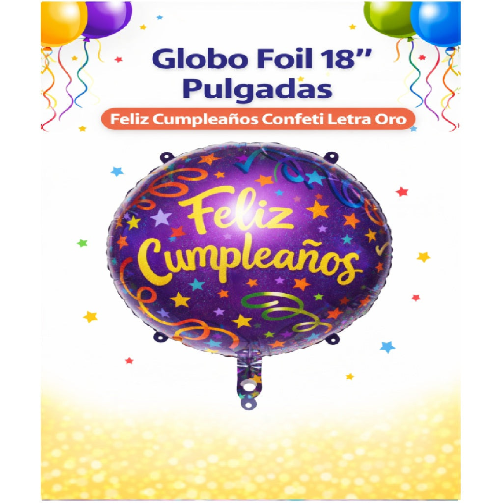 Globo Redondo Feliz Cumpleaños 18" x1 - Globo Decorativo de Cumpleaños