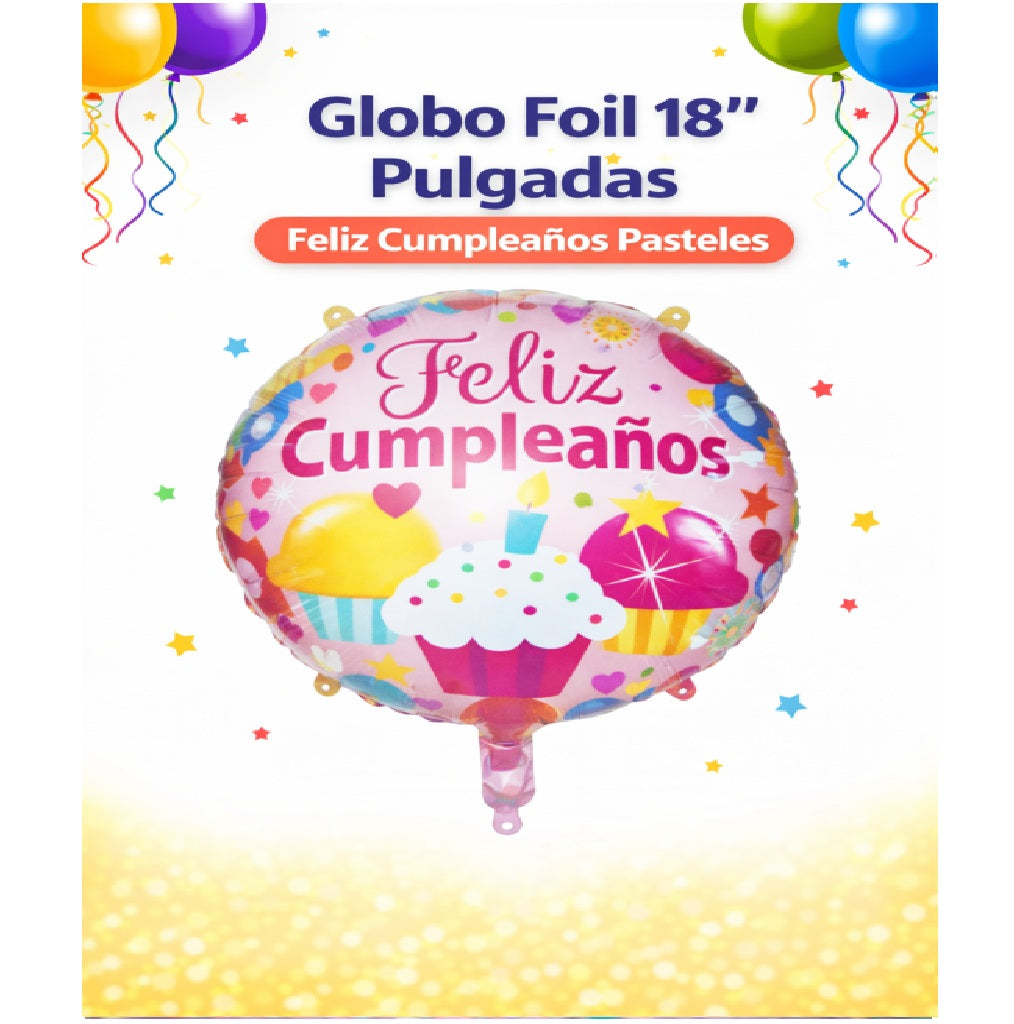 Globo Redondo Feliz Cumpleaños 18" x1 - Globo Decorativo de Cumpleaños