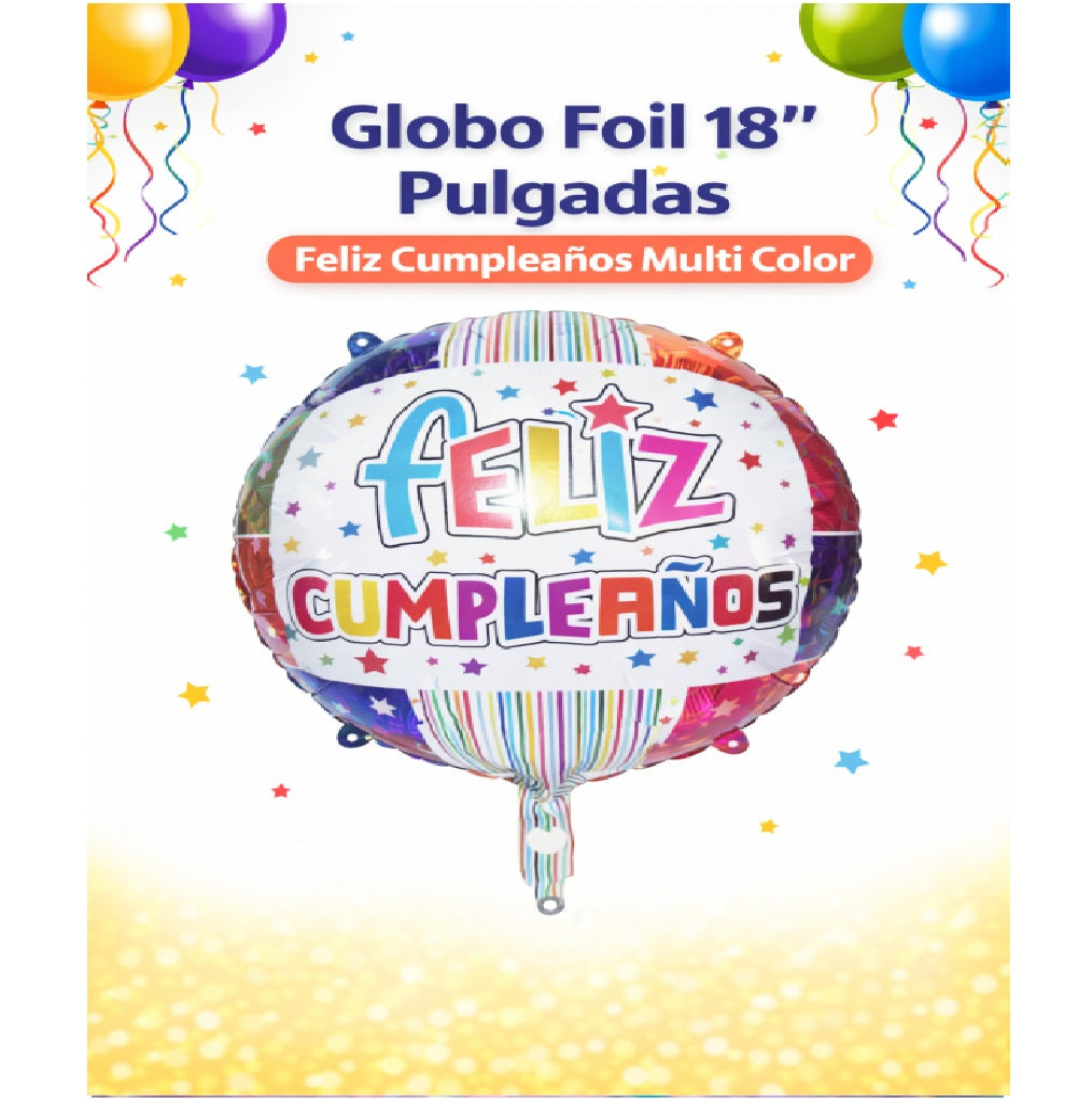 Globo Redondo Feliz Cumpleaños 18" x1 - Globo Decorativo de Cumpleaños