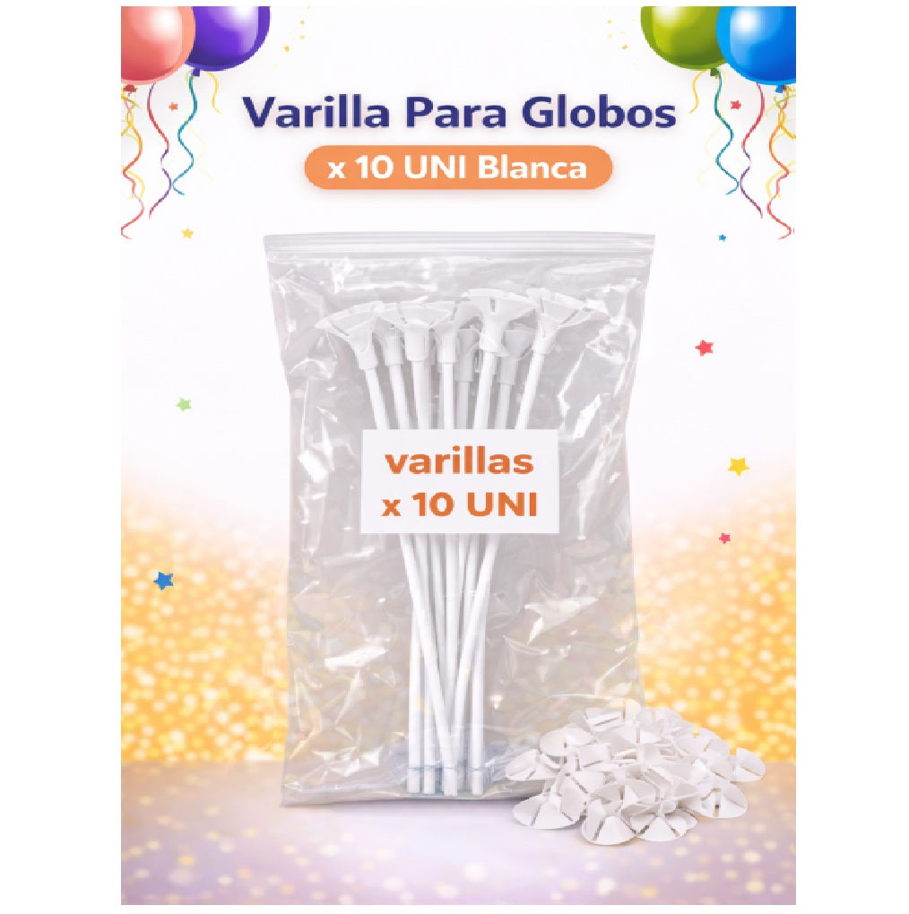 Varilla para Globos x10 Blanca - Soporte para Globos