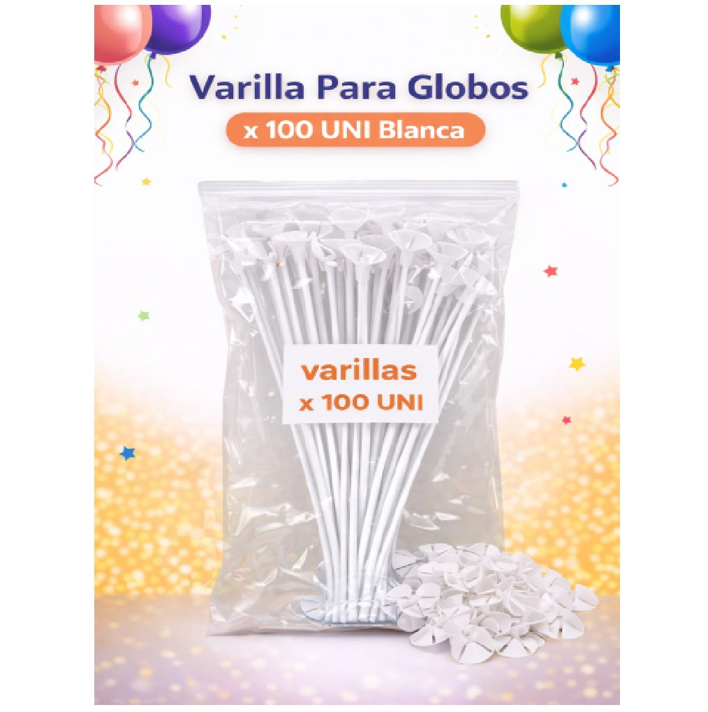 Varilla para Globos x100 Blanca - Soporte para Globos