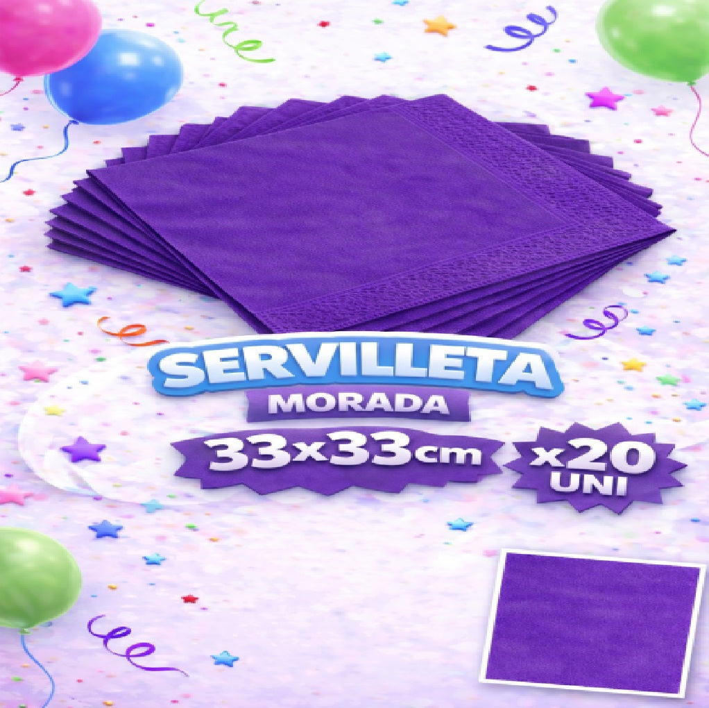 Servilleta Colores 33 x 33 cm x 20 Unidades – Servilletas para Fiesta