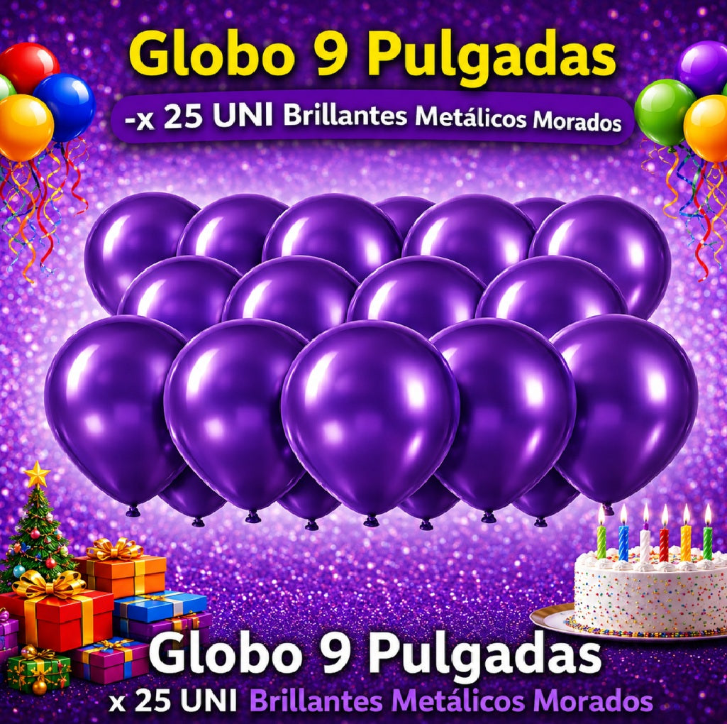 Globos 9 Pulgadas Metálicos x25 - Globos de Fiesta