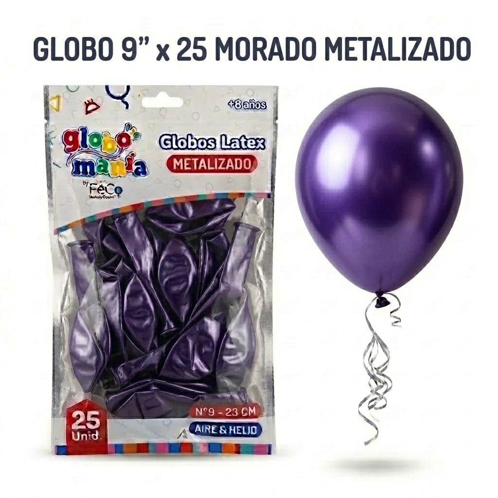 Globos 9 Pulgadas Metálicos x25 - Globos de Fiesta