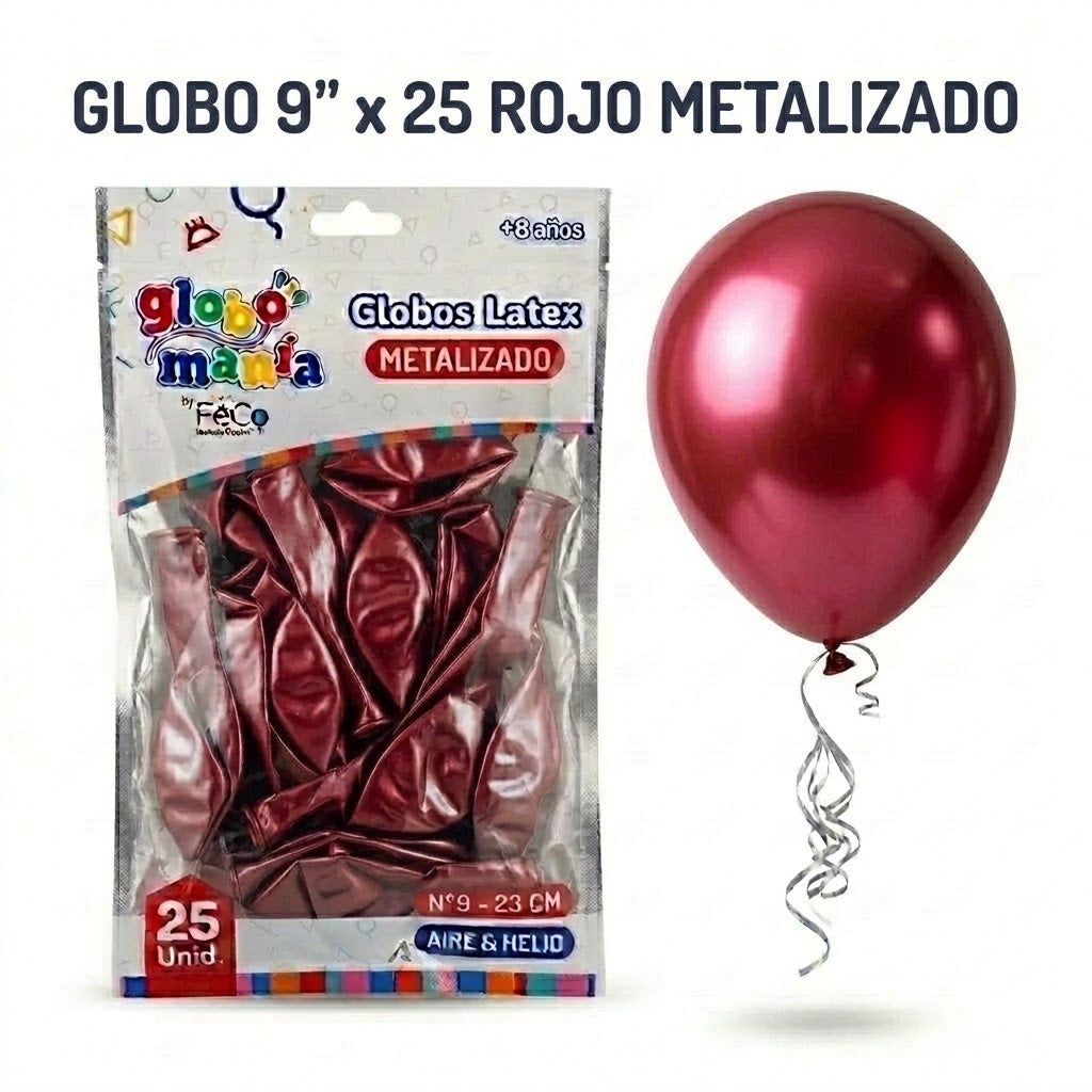 Globos 9 Pulgadas Metálicos x25 - Globos de Fiesta