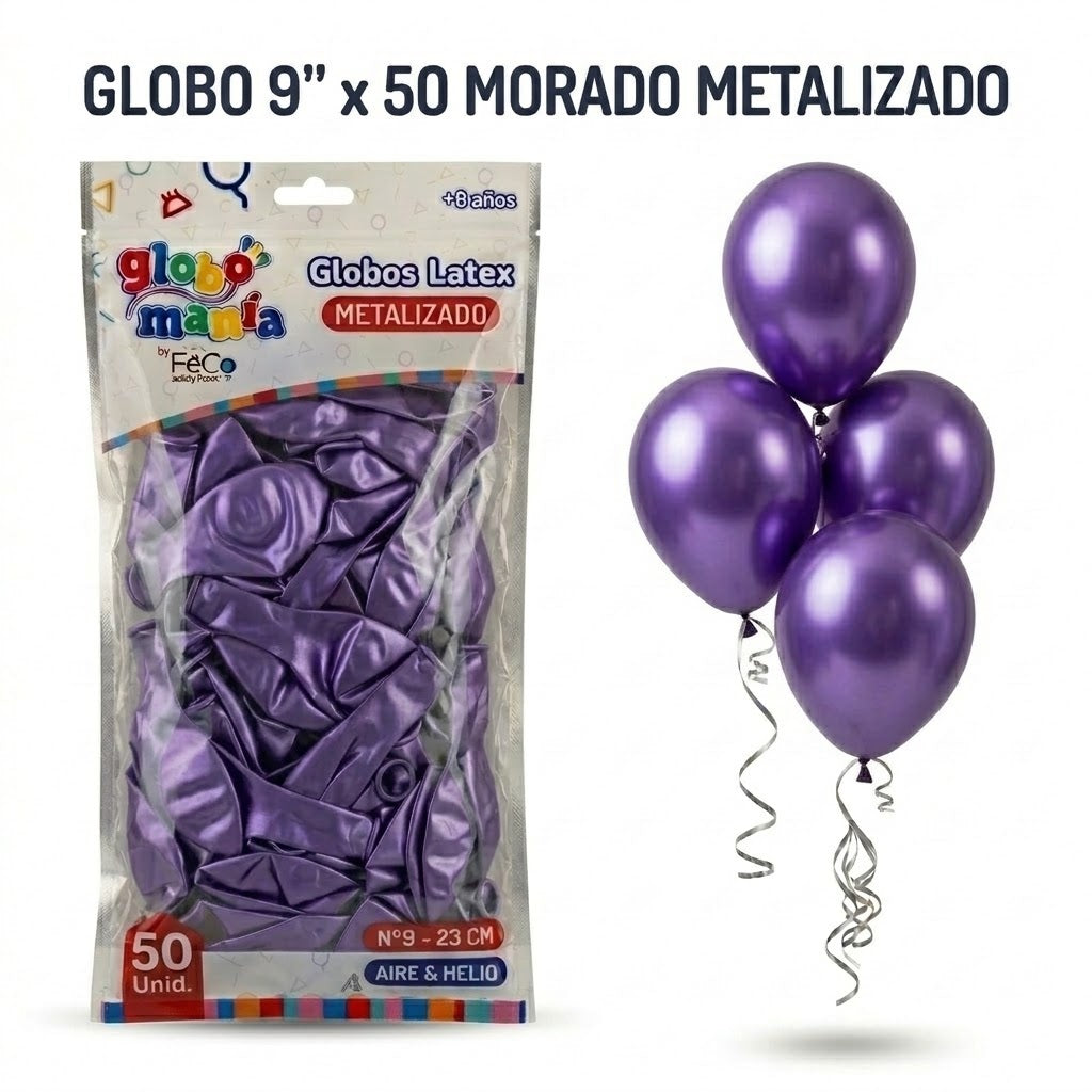 Globos 9 Pulgadas Metálicos x50 - Globos de Fiesta