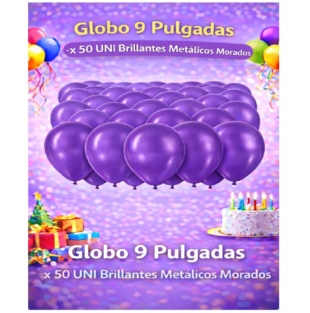 Globos 9 Pulgadas Metálicos x50 - Globos de Fiesta
