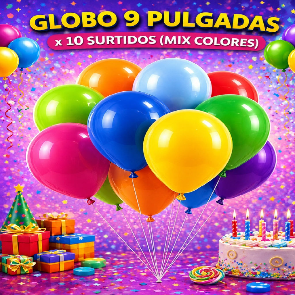 Globo 9" Colores Sólidos x10 - Globos de Látex para Decoración