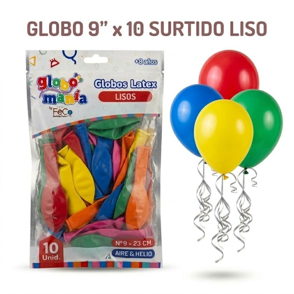 Globo 9" Colores Sólidos x10 - Globos de Látex para Decoración