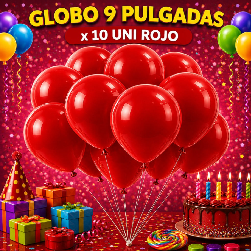 Globo 9" Colores Sólidos x10 - Globos de Látex para Decoración