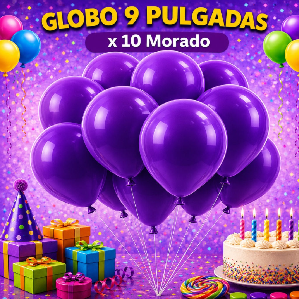 Globo 9" Colores Sólidos x10 - Globos de Látex para Decoración