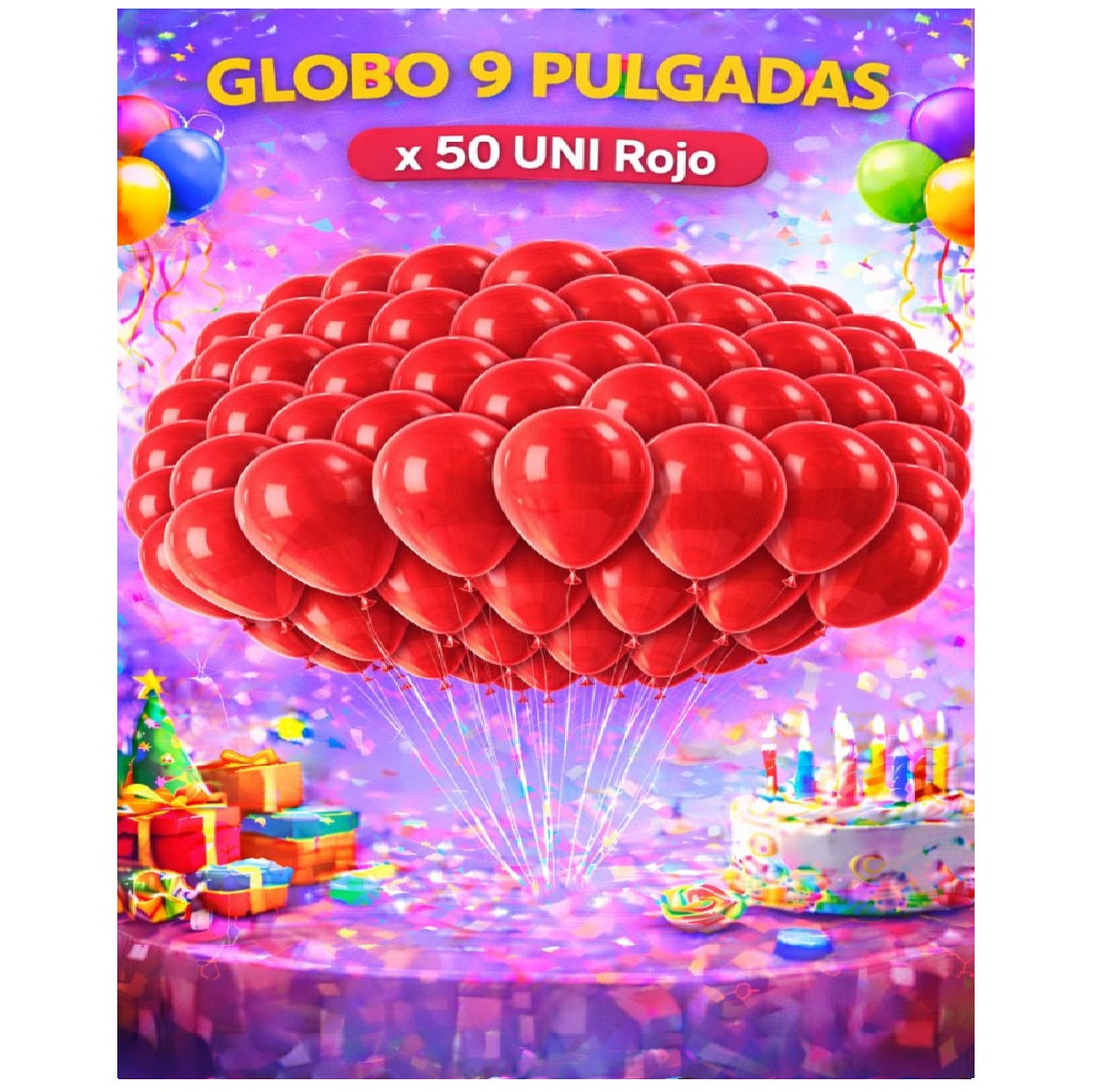 Globo 9" Colores Sólidos x50 - Globos de Látex para Decoración