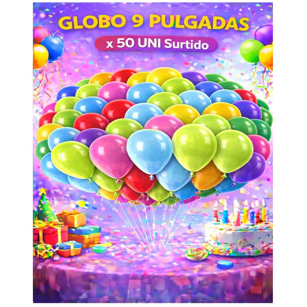 Globo 9" Colores Sólidos x50 - Globos de Látex para Decoración